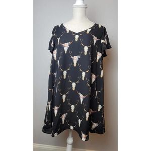 Boutique Buddy Love Ciera Death Valley Bull Skull Tunic Dress Ladies Small Black
